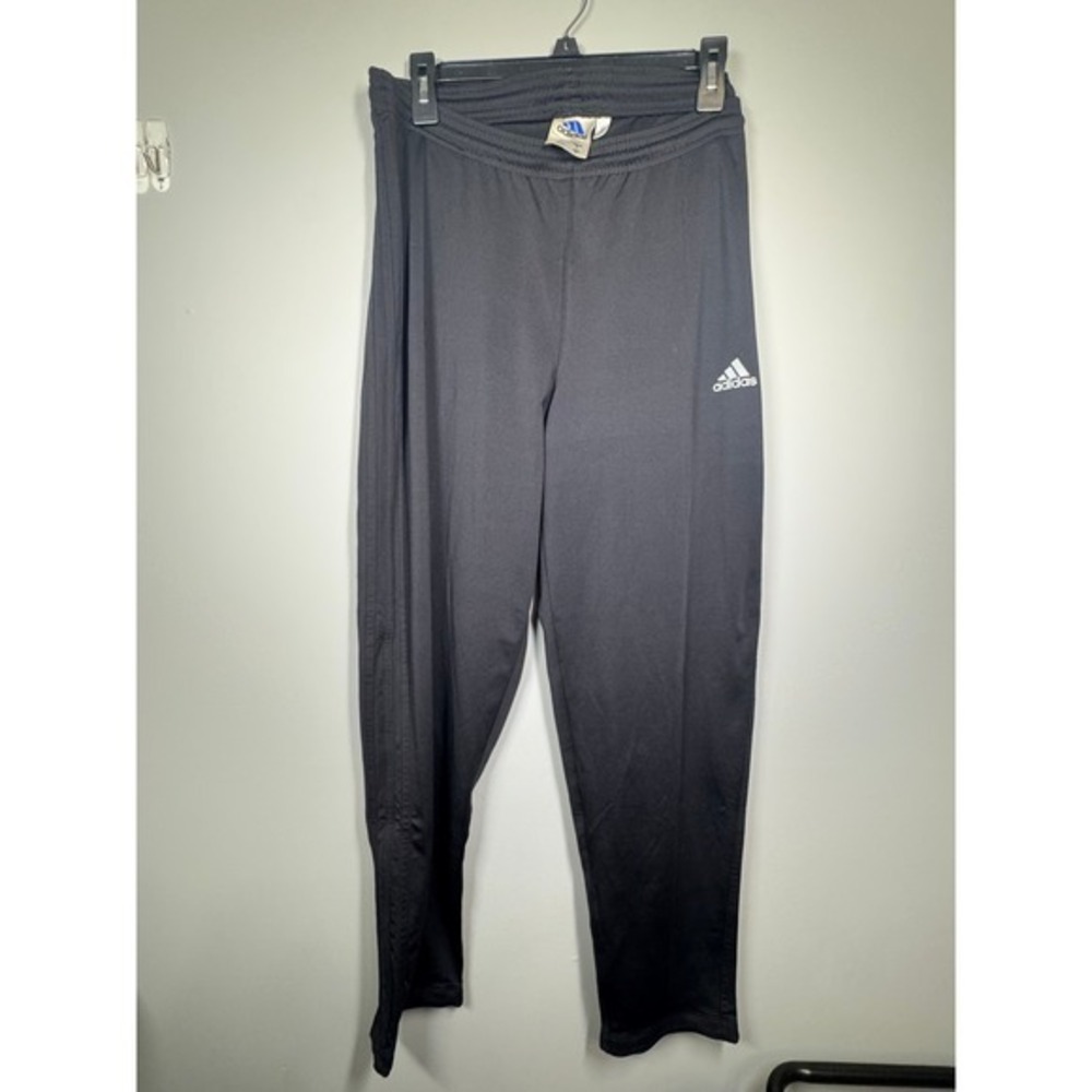 Adidas Mens Black Track Pants Zippered Ankle Logo Stripes Size M